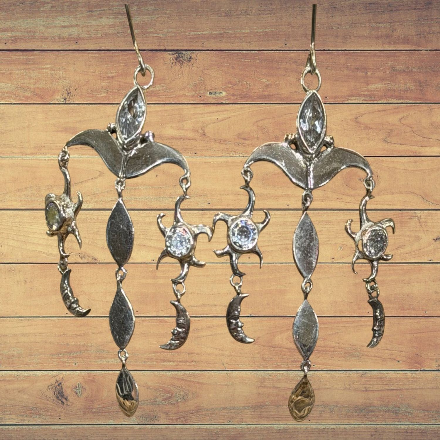 CZ Sun and Moon Triple  S/S Earrings