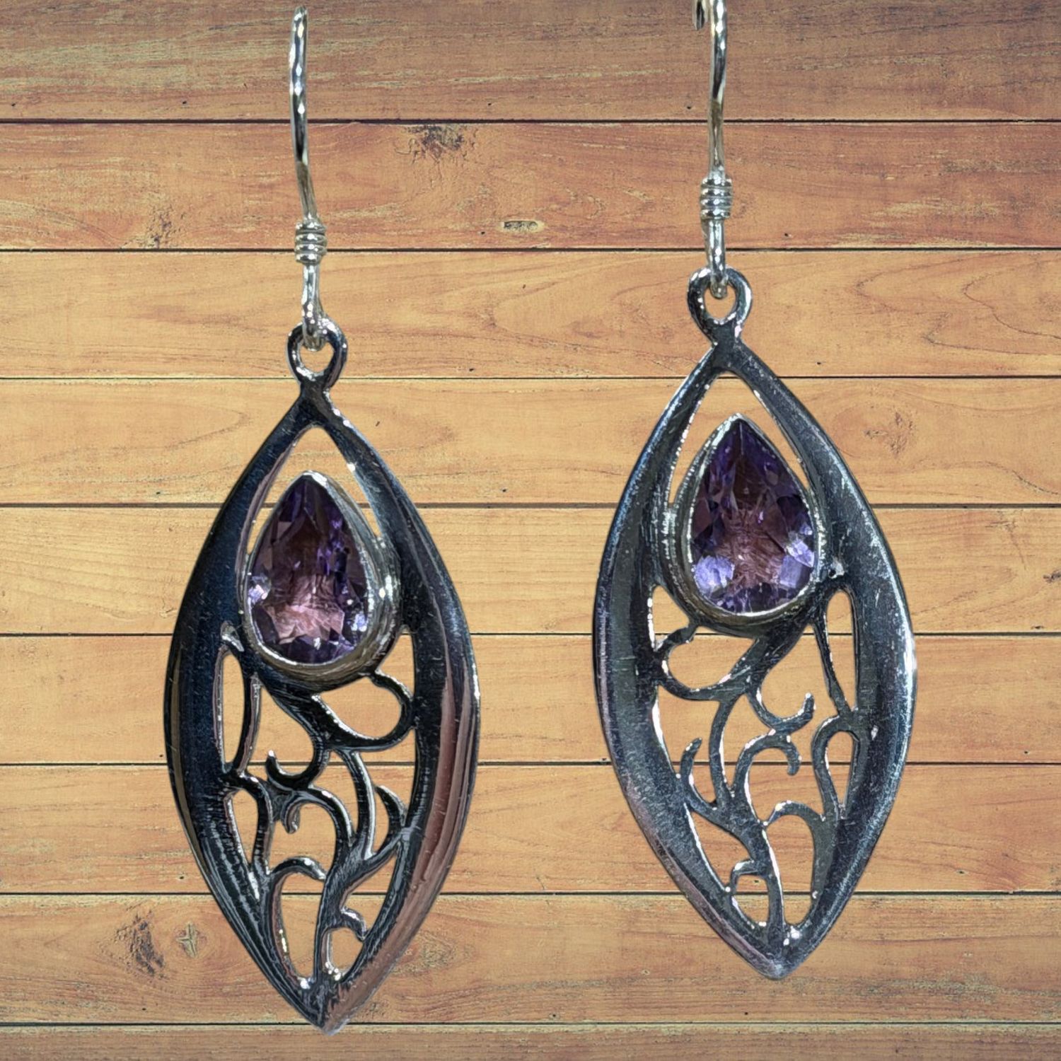 Teardrop Amethyst Filigree S/S Earrings