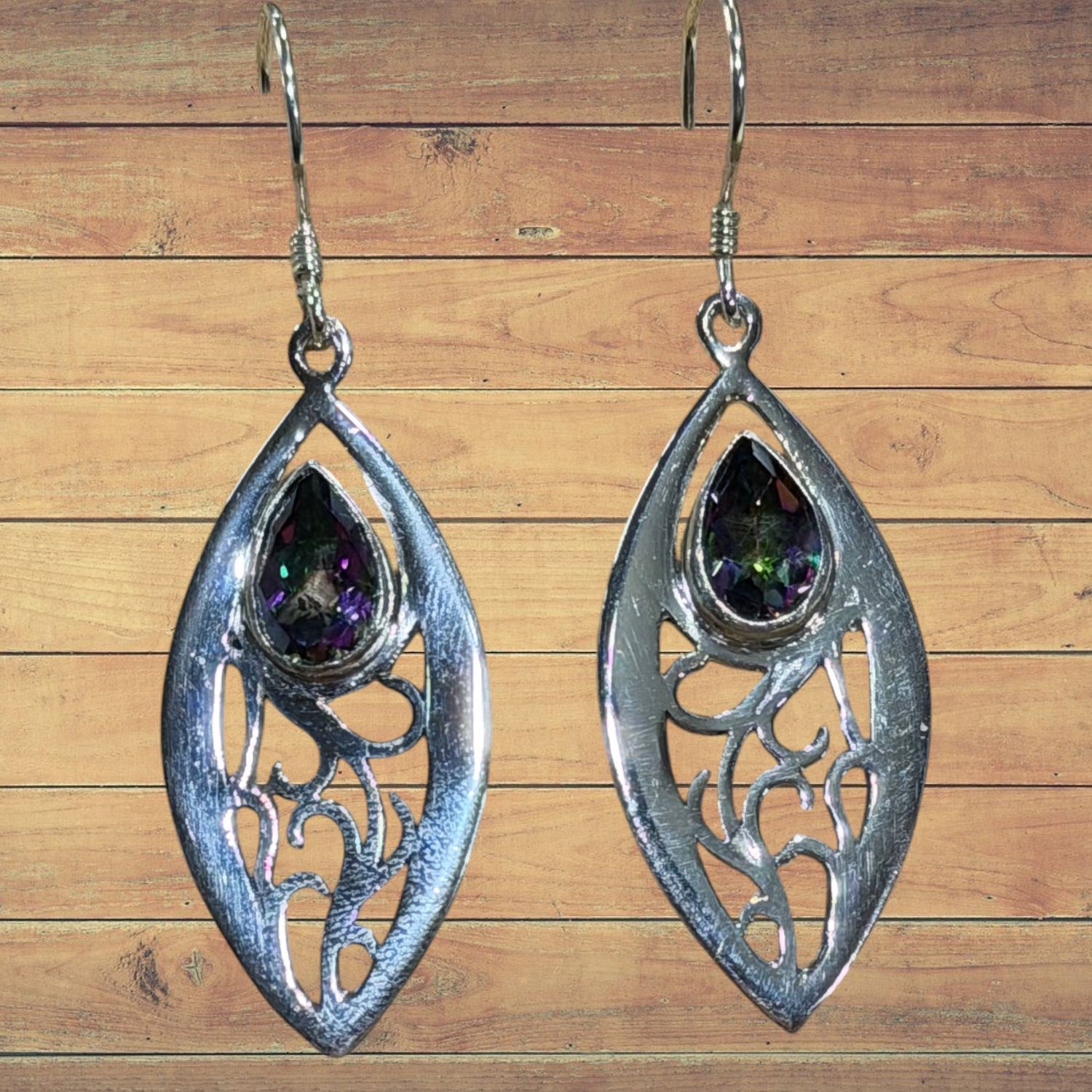 Teardrop Mystic Topaz Filigree S/S Earrings