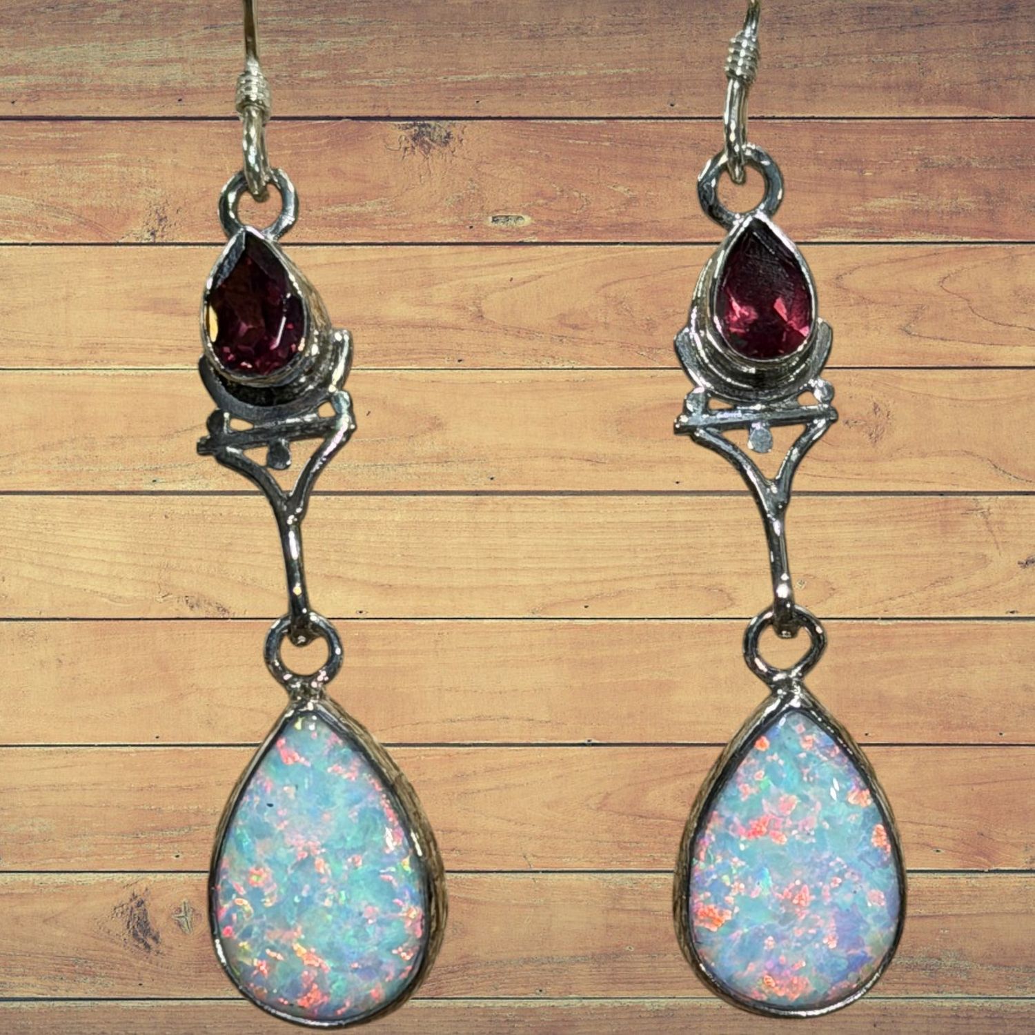 Long Dangle Garnet and Fire Opal S/S Earrings
