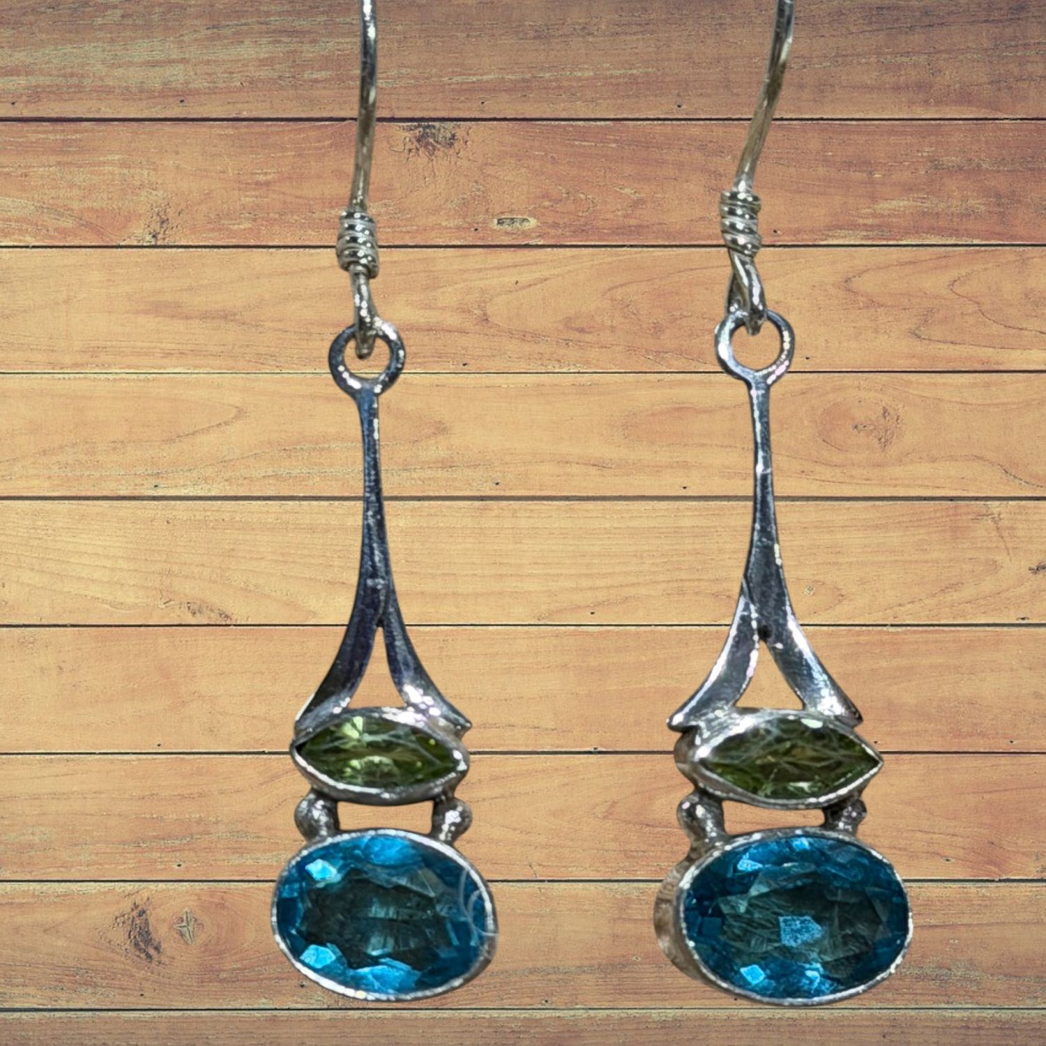 East West Peridot Swiss Blue Quartz S/S Earrings