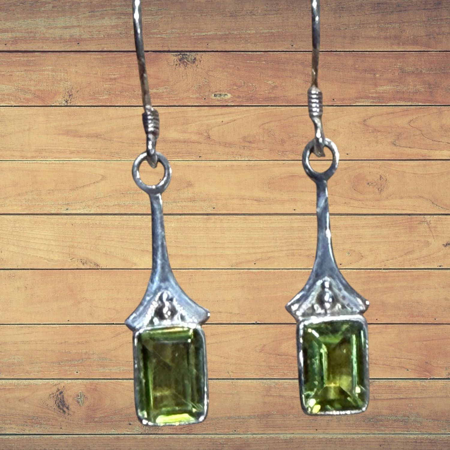Emerald Cut Peridot S/S Earrings