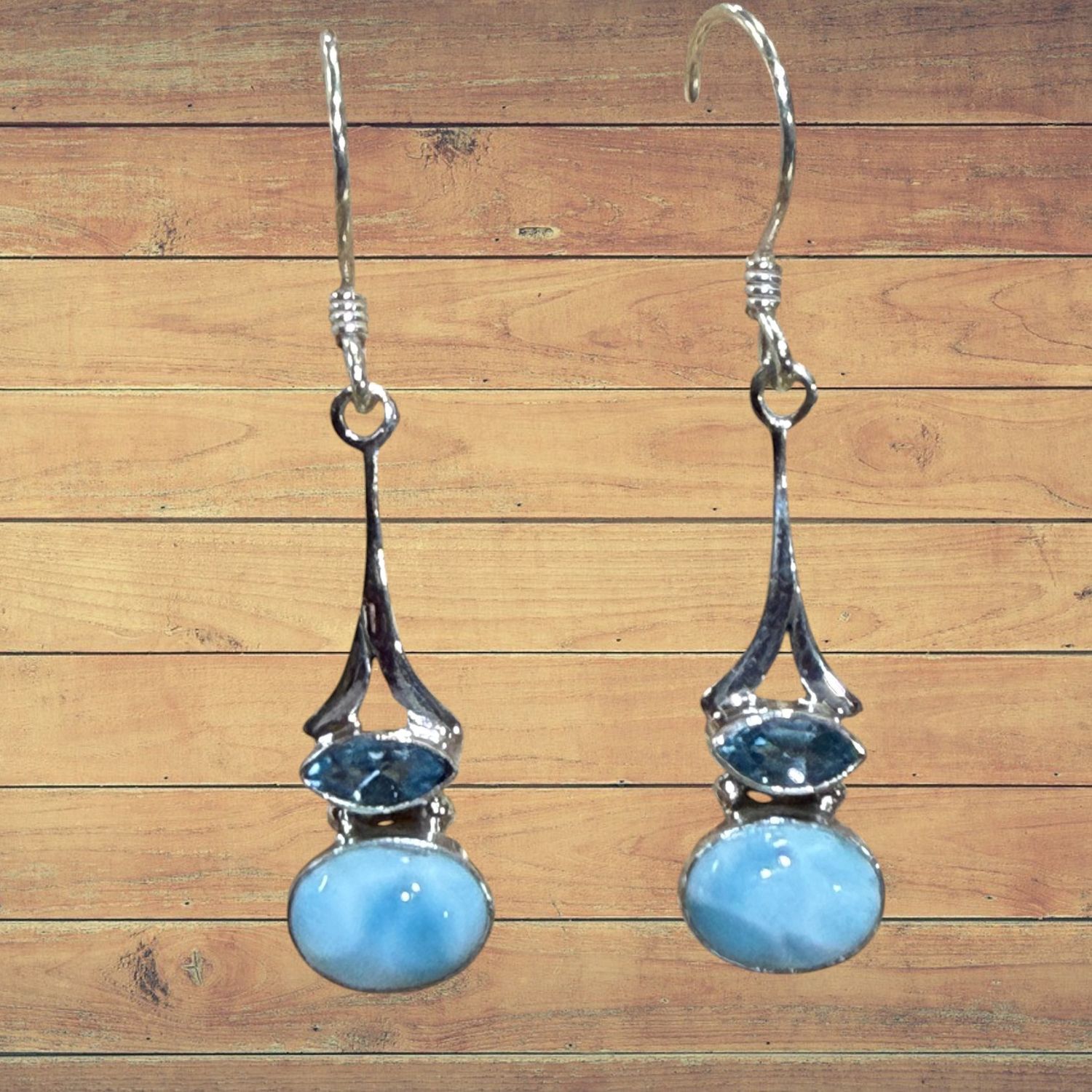 East West Blue Topaz Larimar S/S Earrings