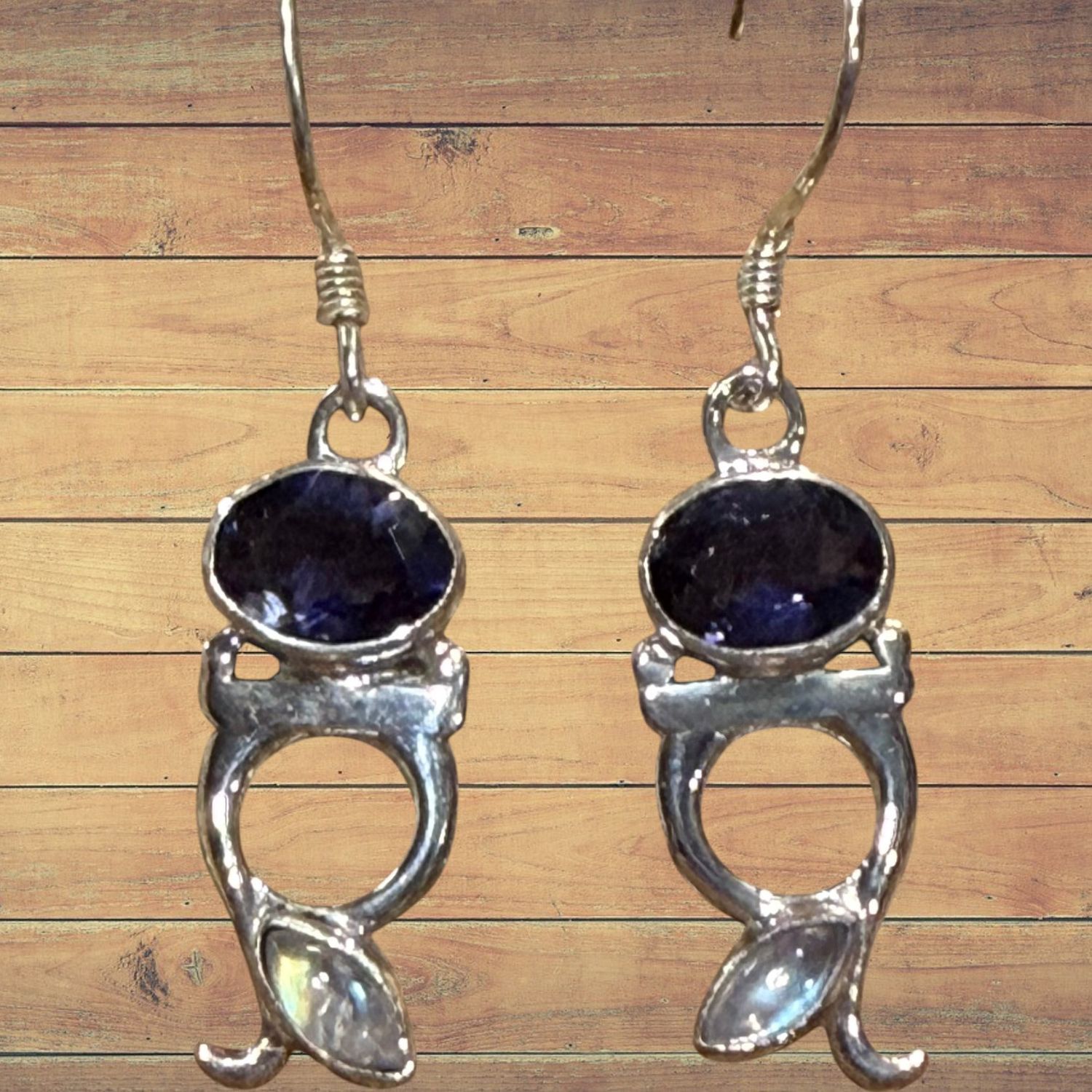 Freeform Iolite &amp; Moonstone S/S Earrings