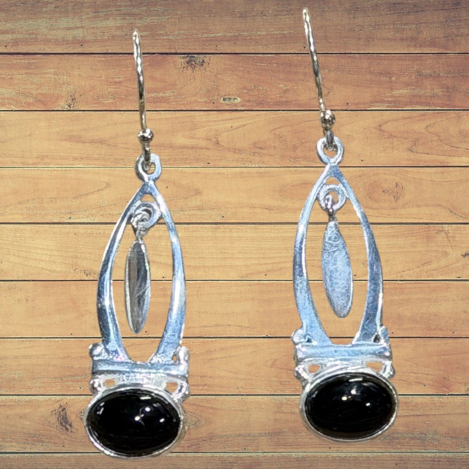East West Onyx Silver over Brass Earrings