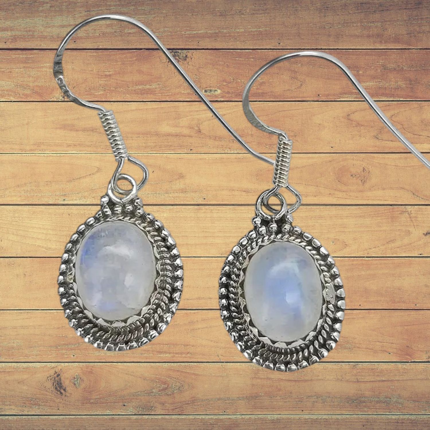 Moonstone Beaded Sterling Earrings