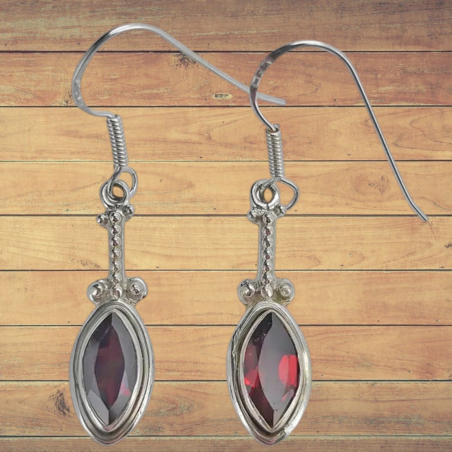Faceted Garnet S/S Drop Earrings