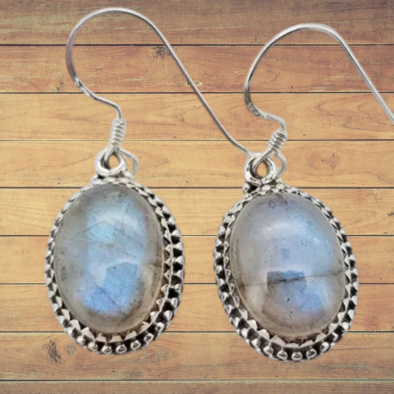 Beaded Oval Labradorite S/S Earrings