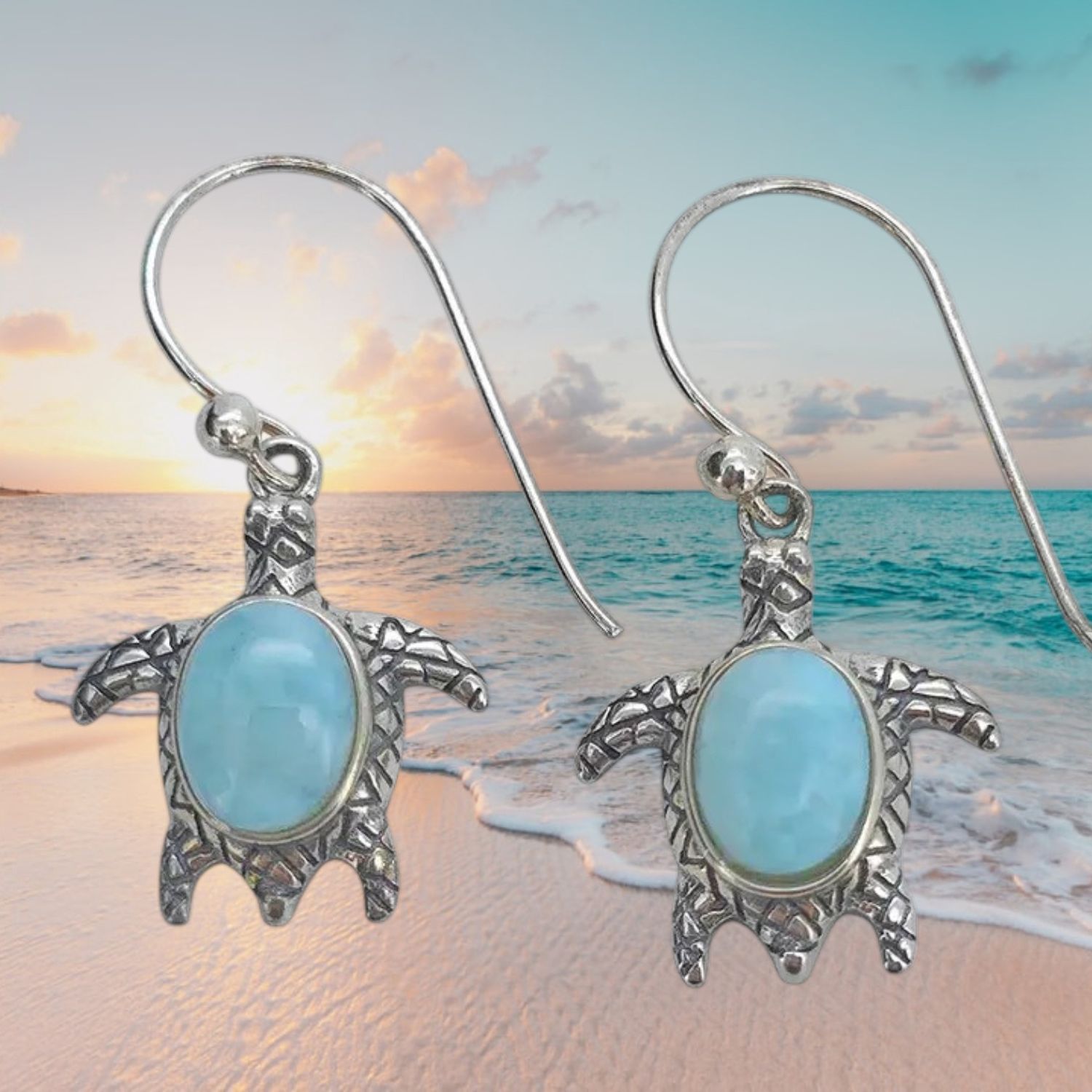 Sea Turtle Larimar S/S Earrings