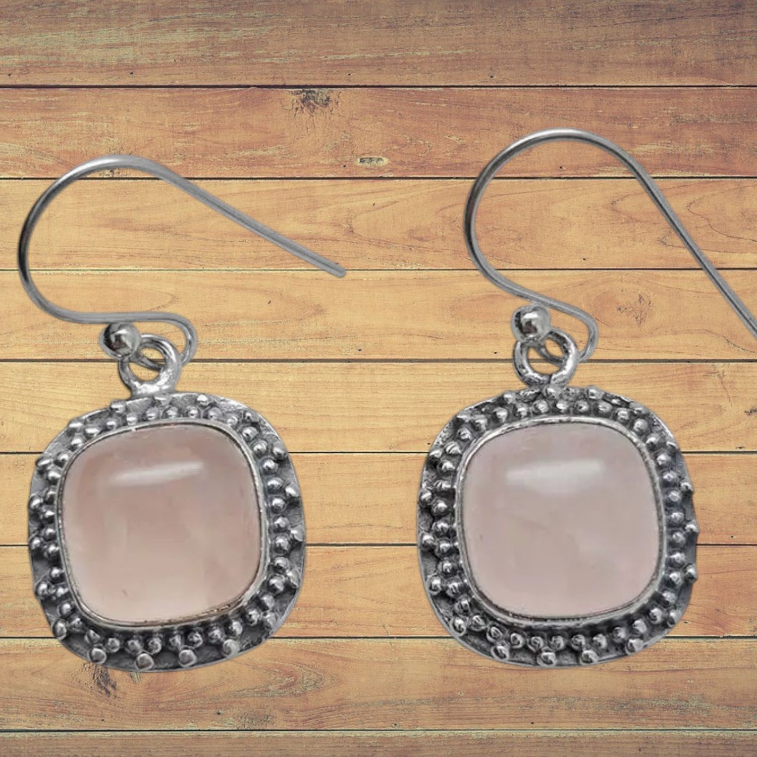 Squared Rose Quartz S/S Earrings