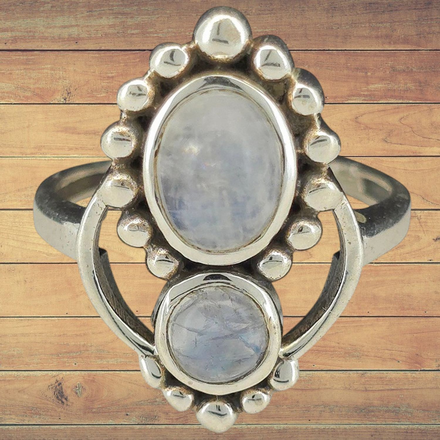 Double Moonstone S/S Ring, Size: size 6