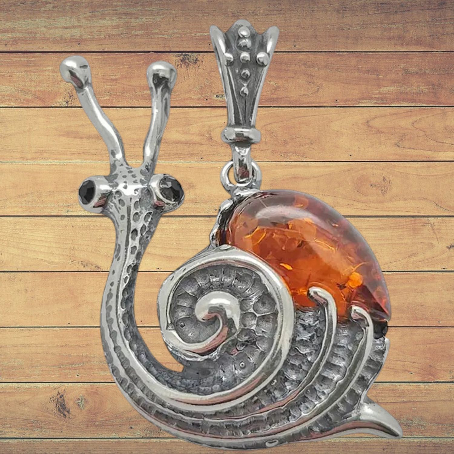 Cognac Amber Snail S/S Pendant