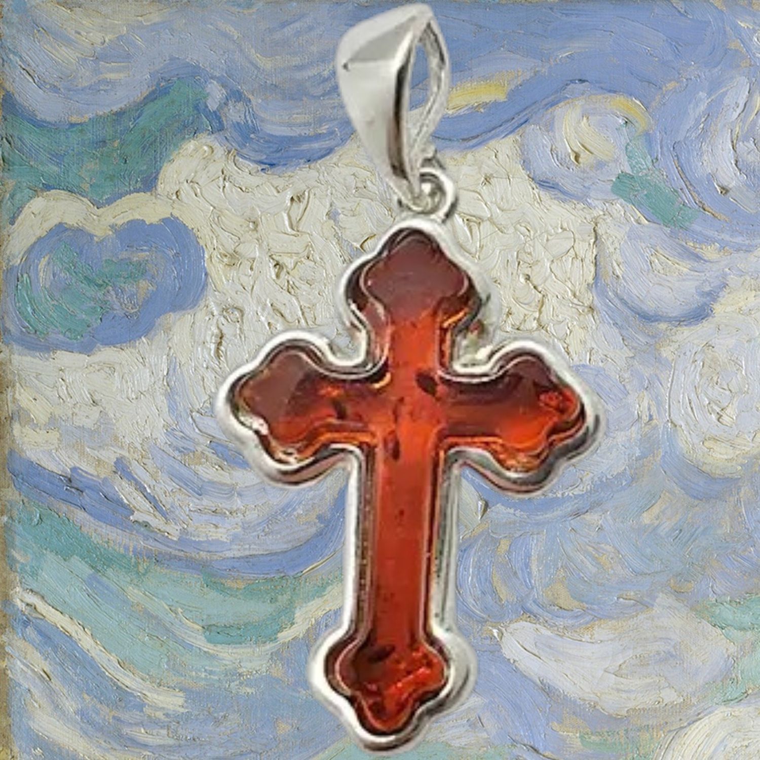 Cognac Amber Cross S/S Pendant
