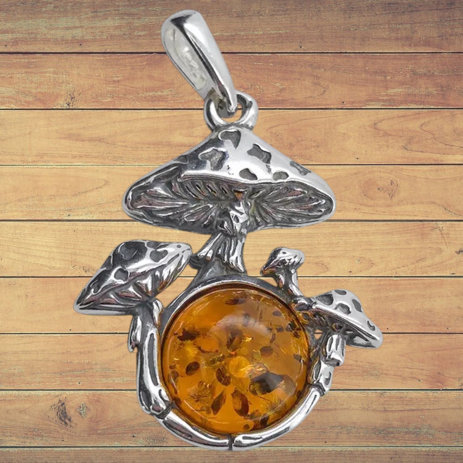 Amber Mushroom S/S Pendant