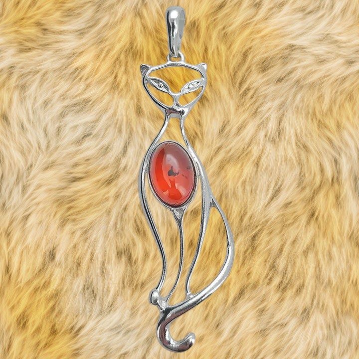 Cognac Amber Cat S/S Pendant