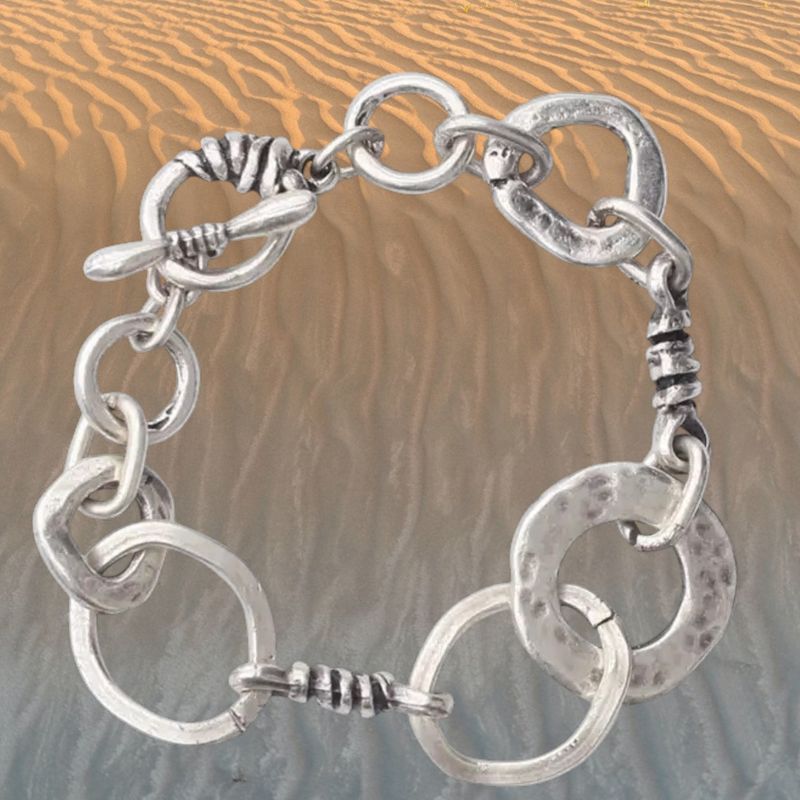 Hammered Circles Toggle Link Pewter Bracelet
