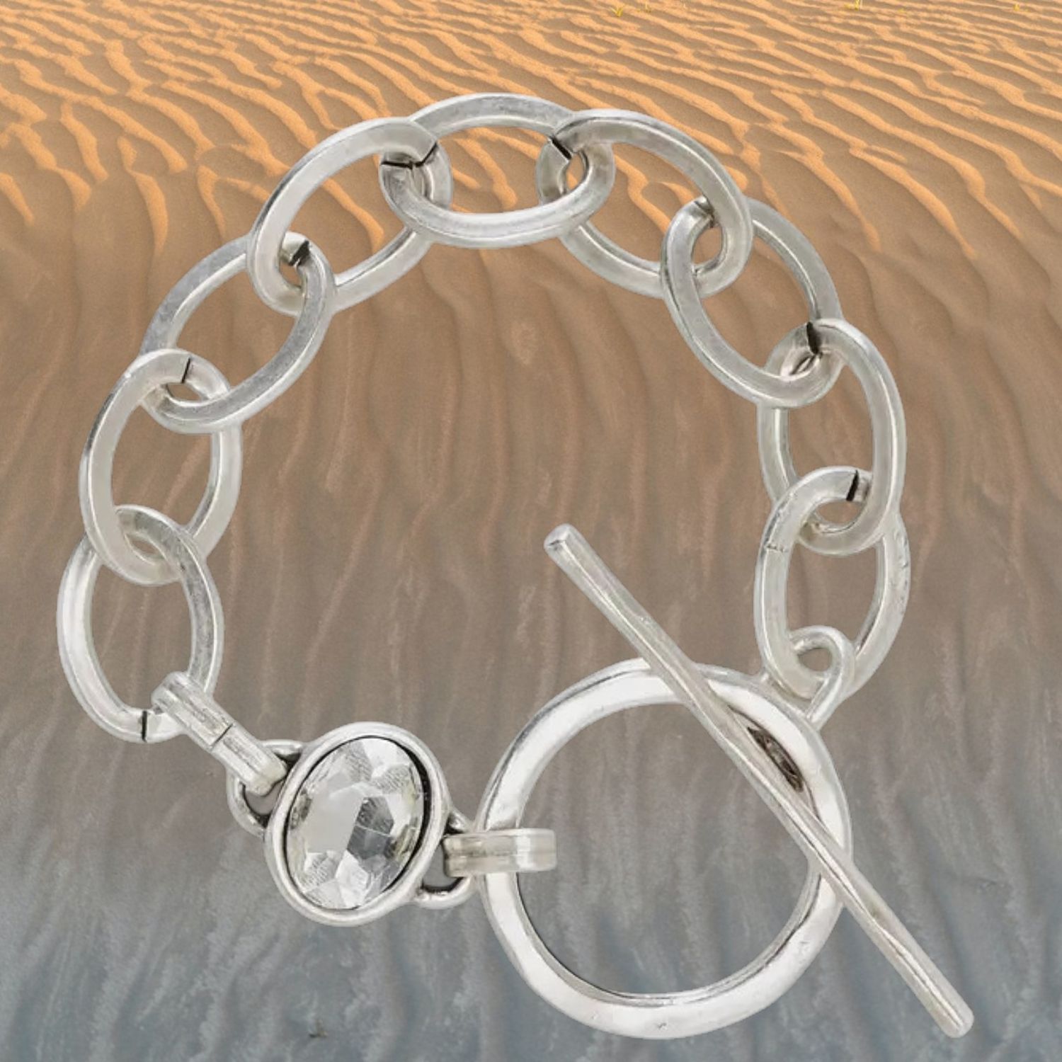 Chain Link Crystal Pewter Toggle Bracelet