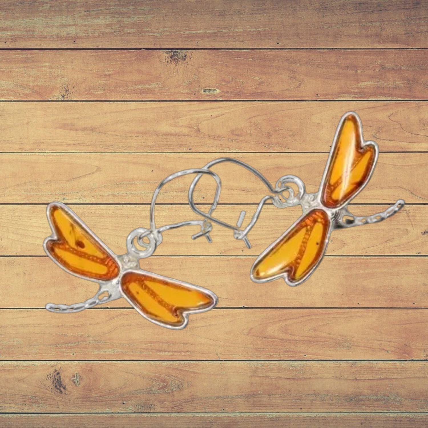 Cognac Dragonfly Amber Earrings
