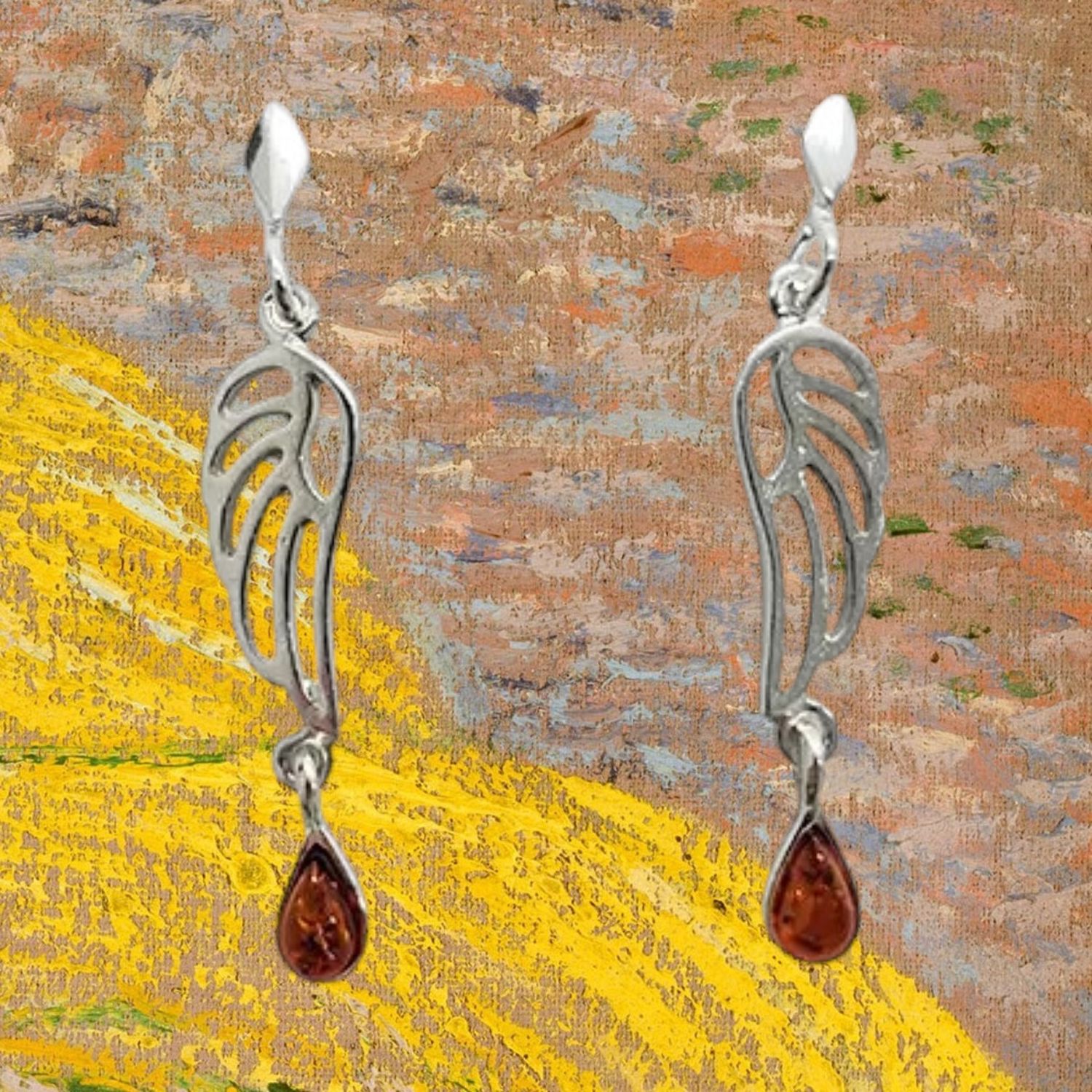 Cognac Amber Wing Earrings