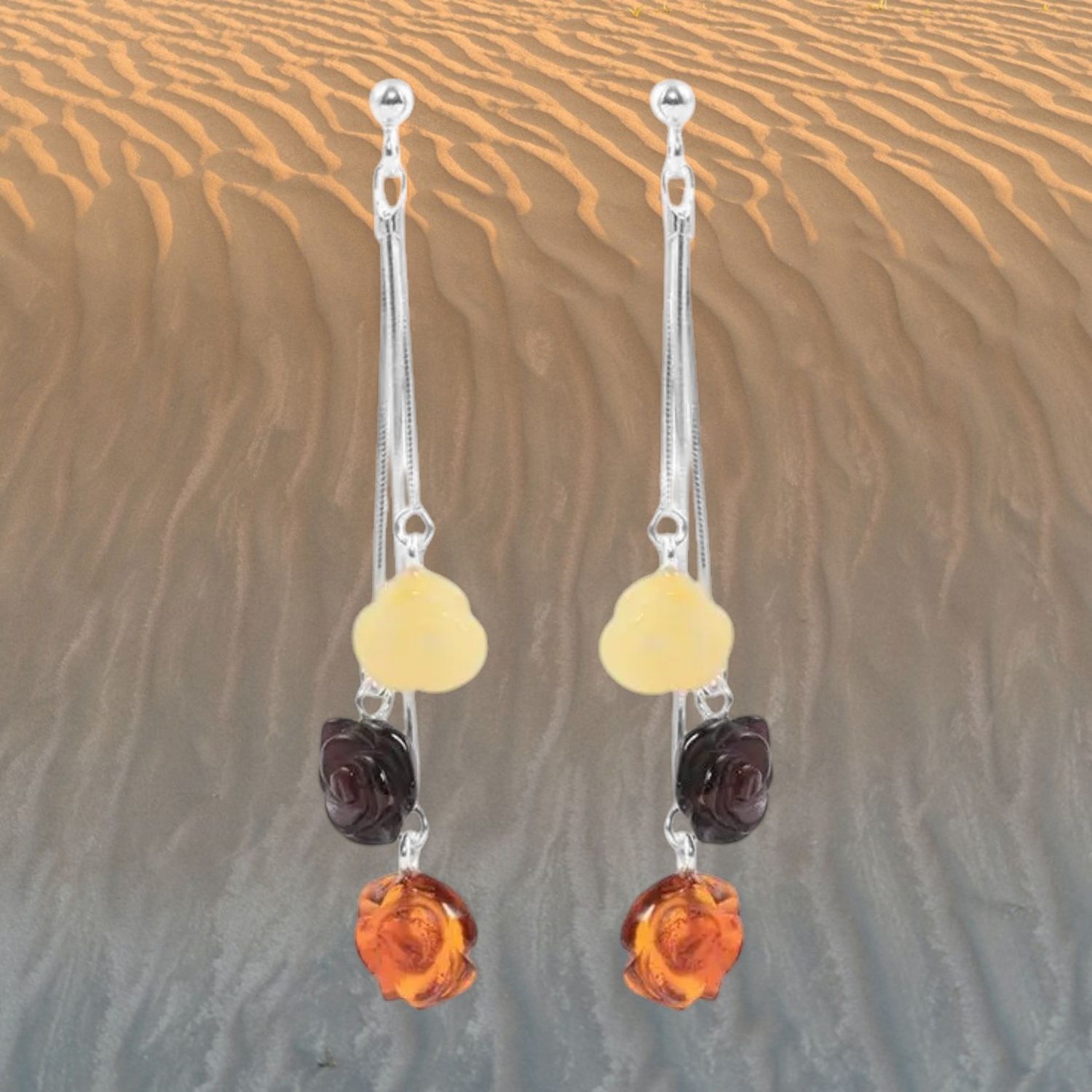 Multi Amber Carved Roses Earrings