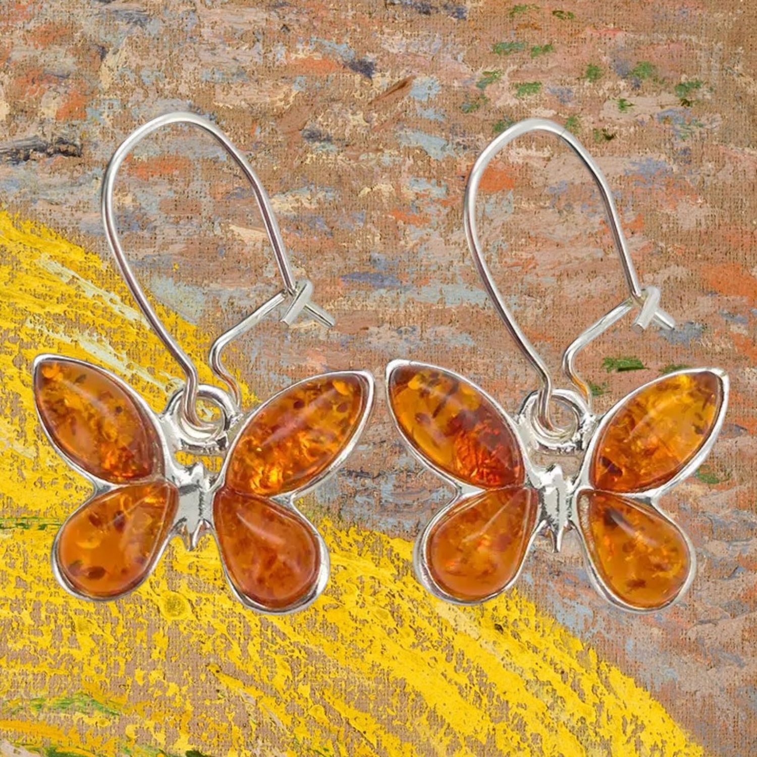 Cognac Amber Petite Butterfly Earrings