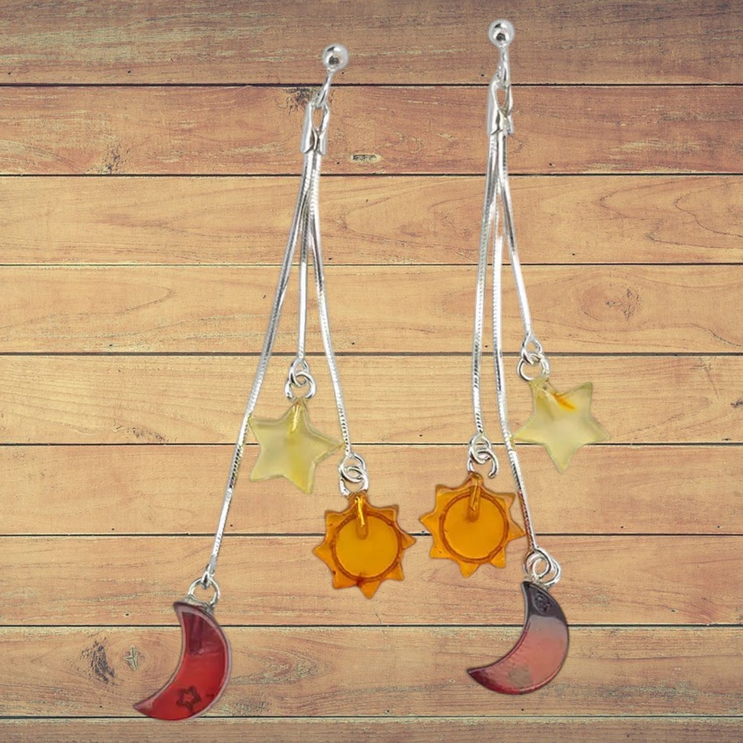 Multi Amber Star, Moon &amp; Sun Earrings