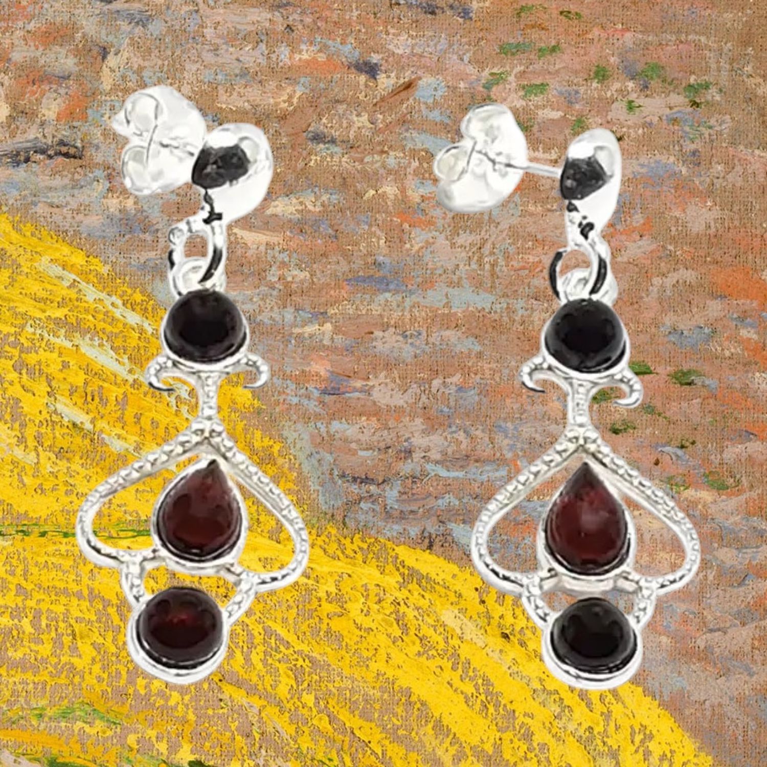 Cherry Amber Three Drop Post Earrings