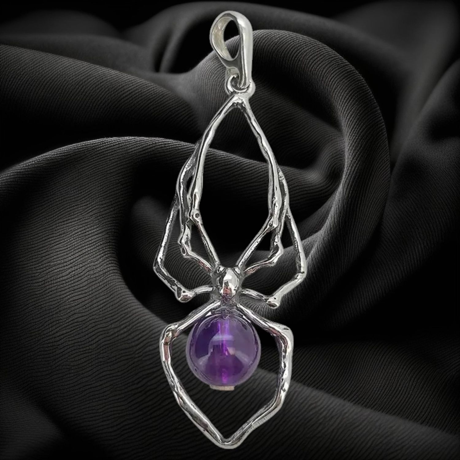 Amethyst Spider Sterling Silver Pendant