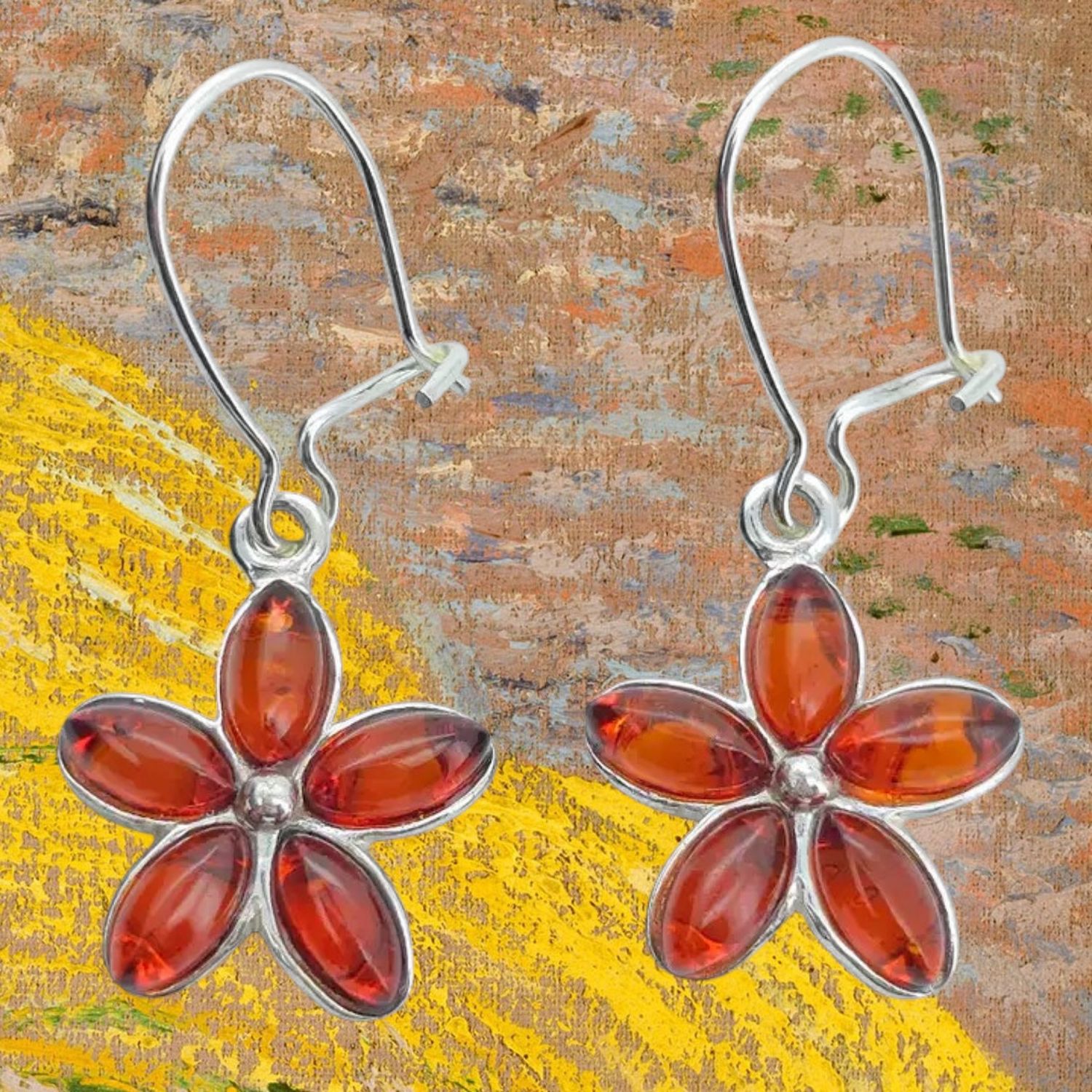 Cognac Five Petal Flower Earrings