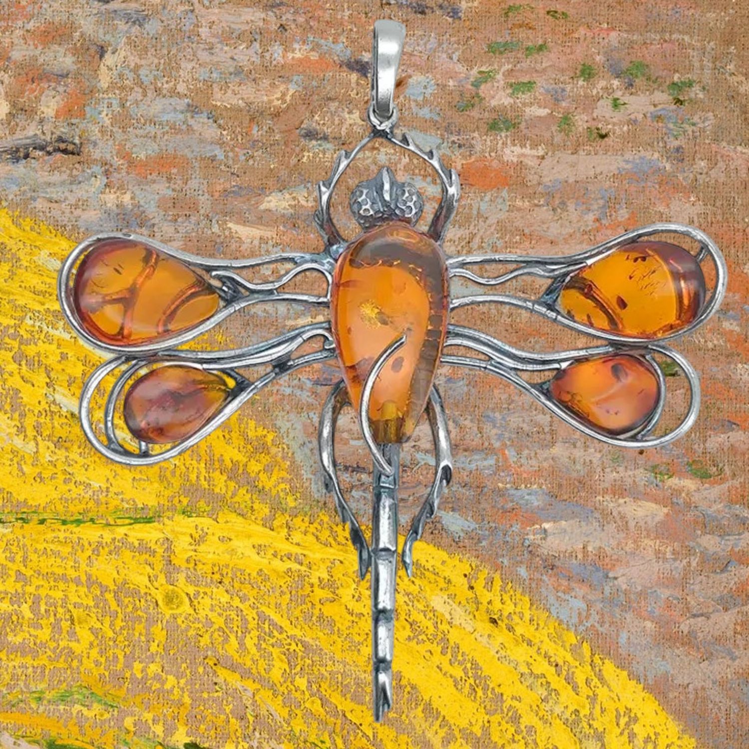 Cognac Amber Large Dragonfly Pendant