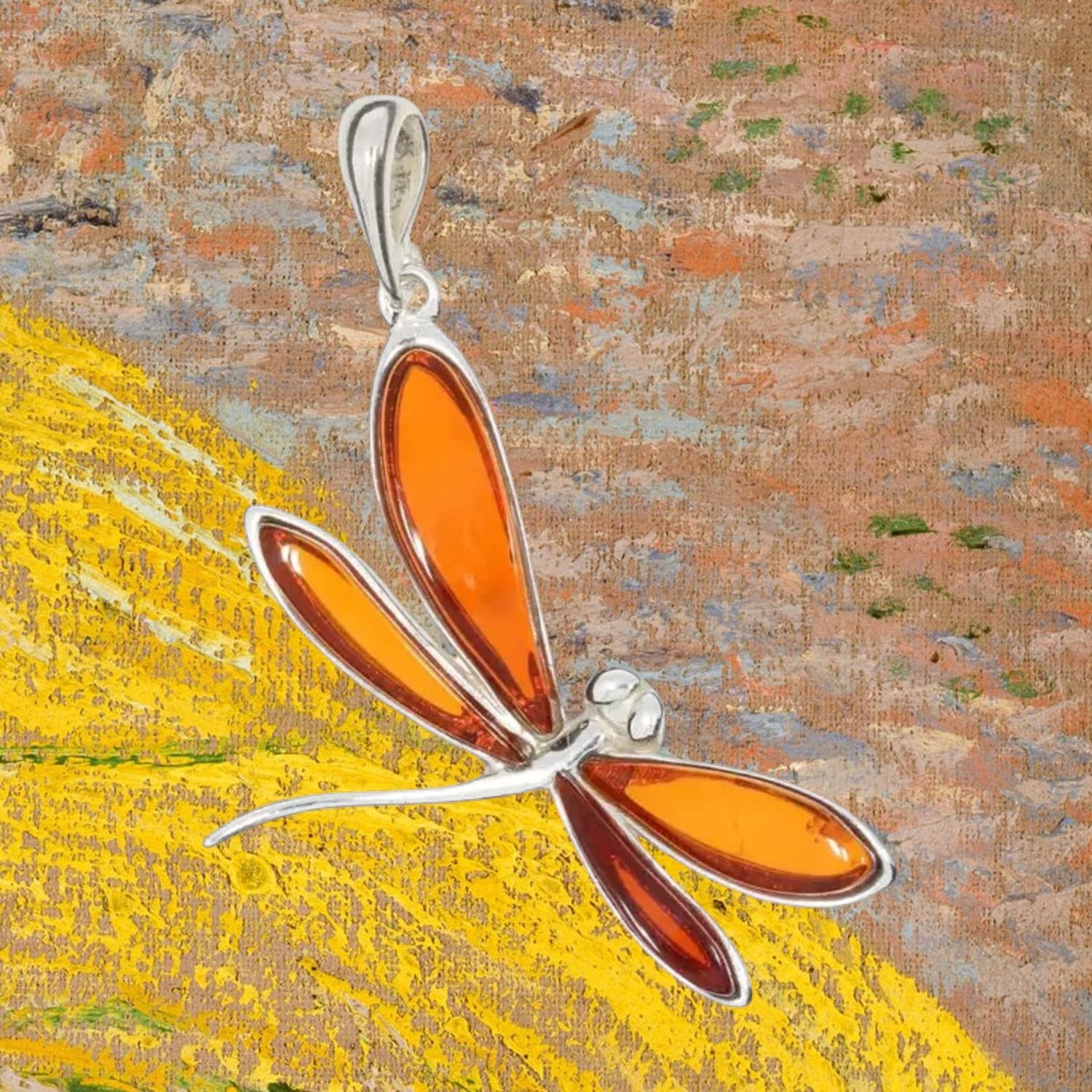 Cognac Amber Flying Dragonfly Pendant
