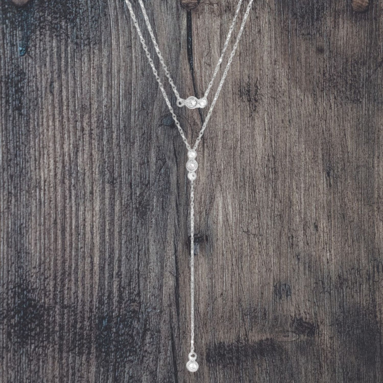 CZ &amp; Stainless Steel Lariat Necklace