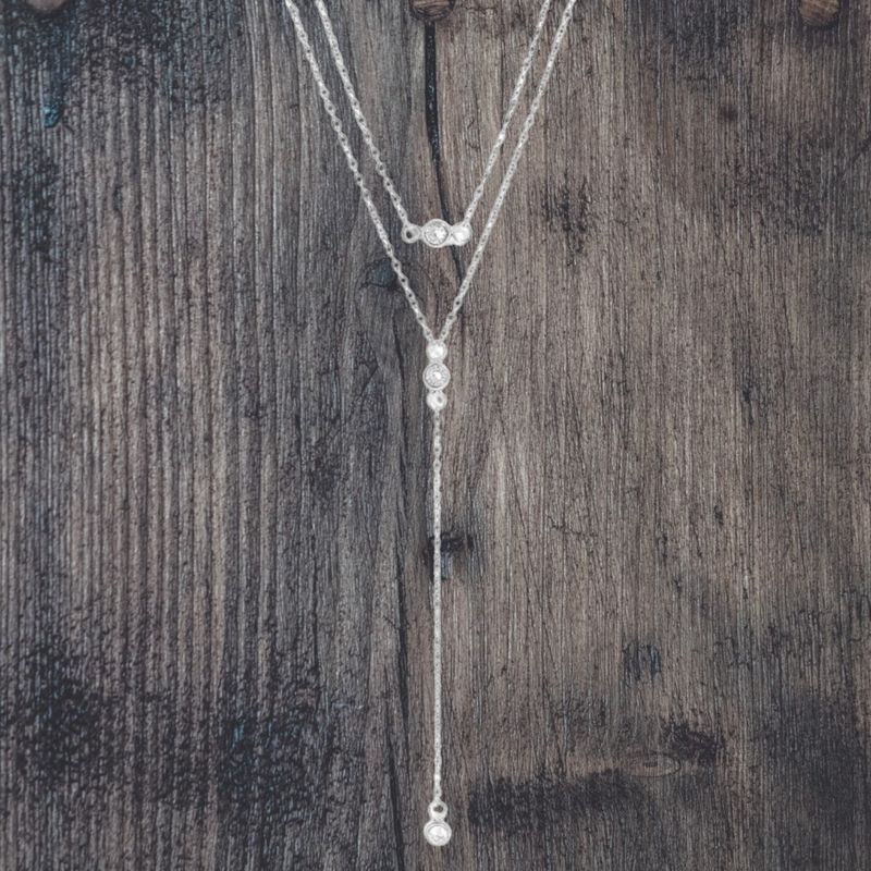 CZ &amp; Stainless Steel Lariat Necklace