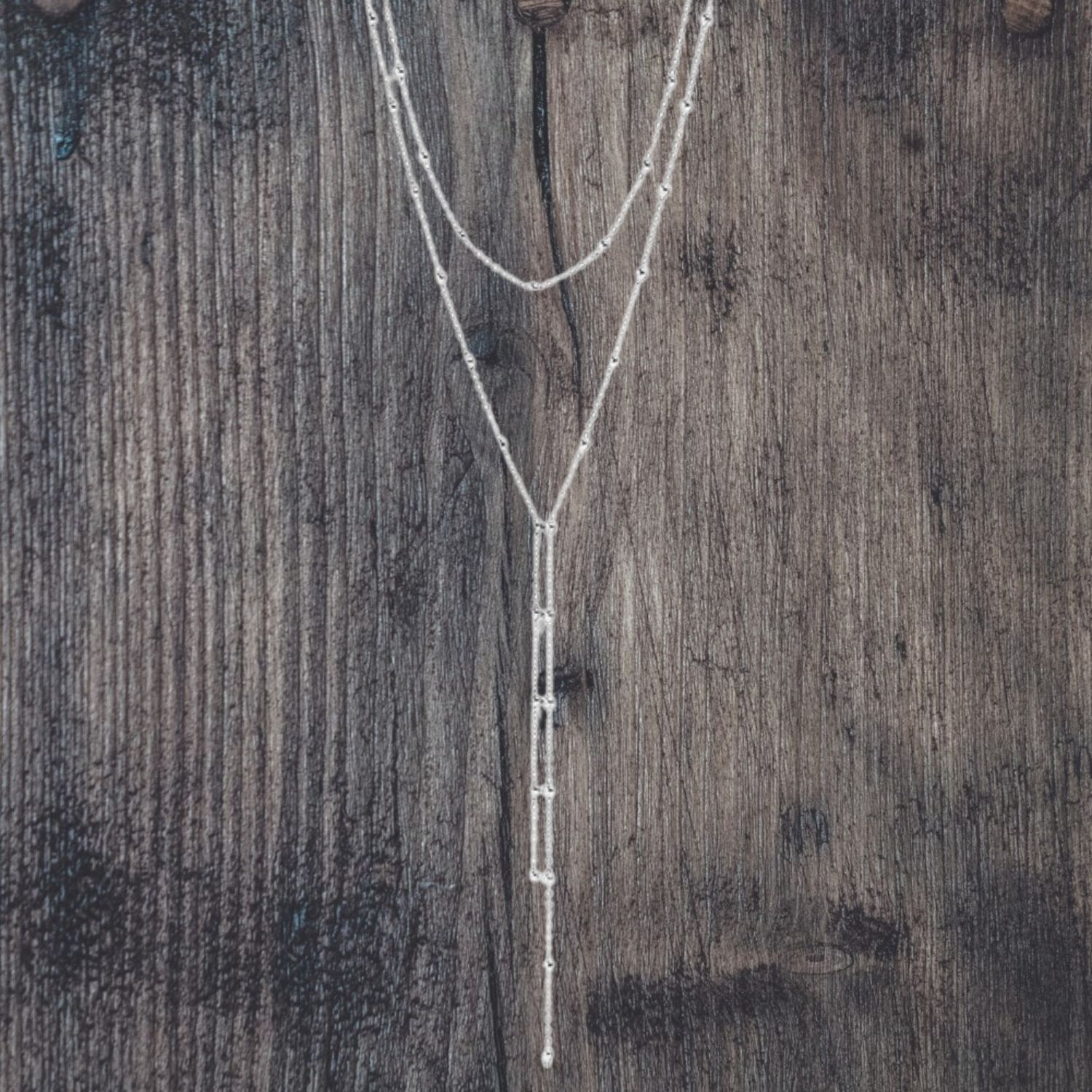 Satellite Layered Stainless Steel 18" Lariat Necklace