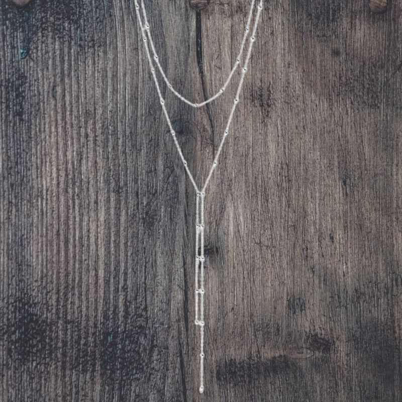 Satellite Layered Stainless Steel 18" Lariat Necklace