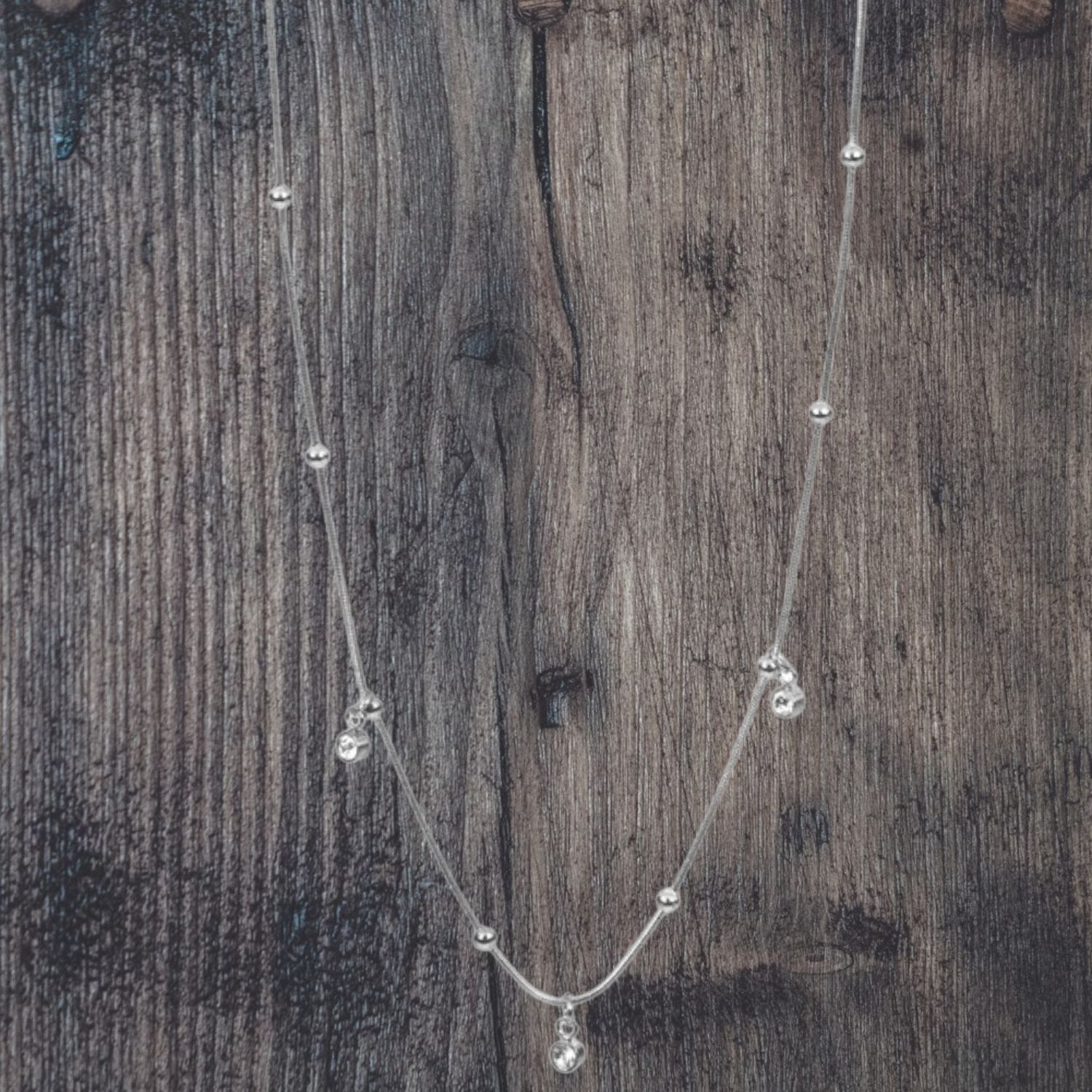 Dangle CZ Station Stainless Steel Necklace