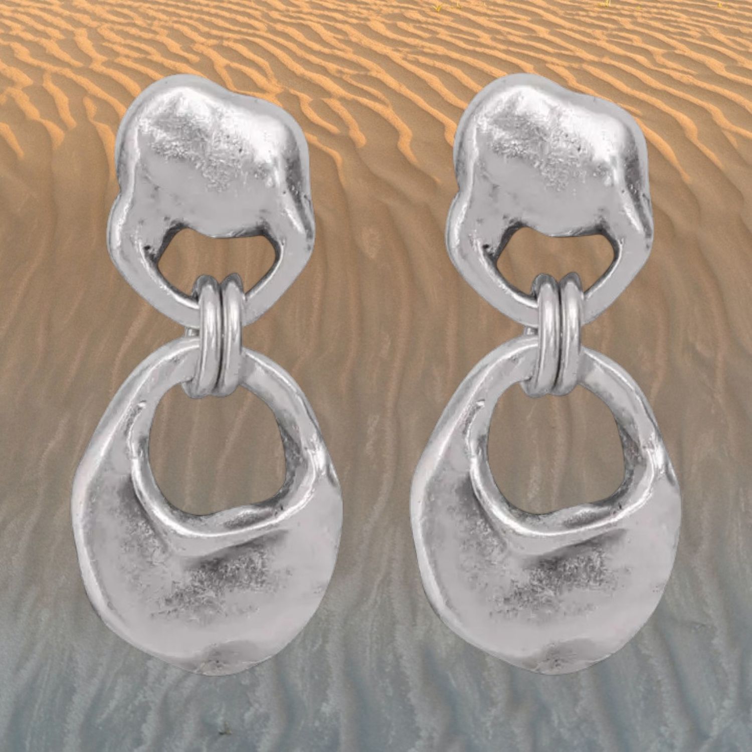 Organic Double Oval Pewter Post Earrings