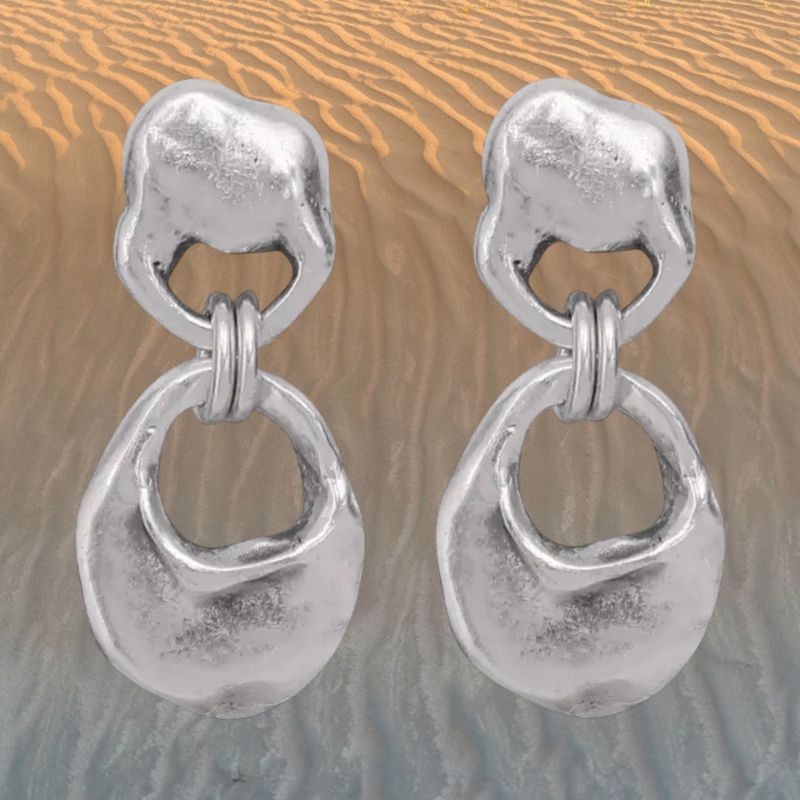Organic Double Oval Pewter Post Earrings
