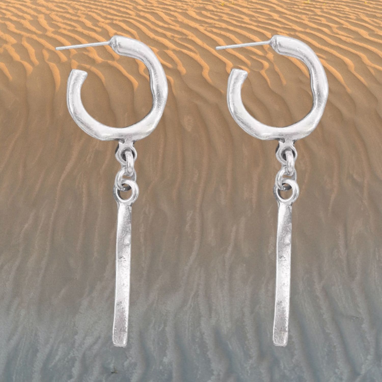 Stick Dangle Post Pewter Earrings