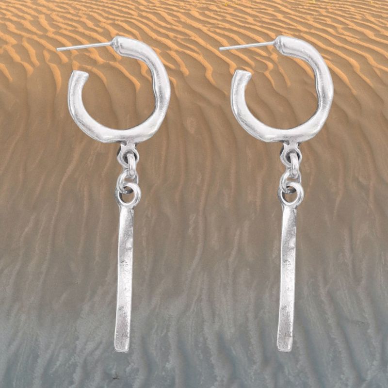 Stick Dangle Post Pewter Earrings