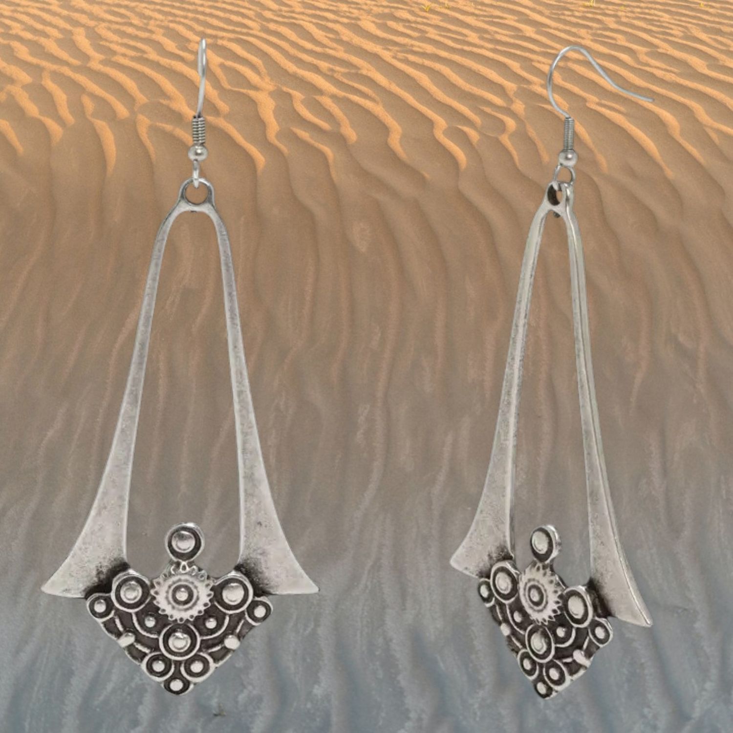 Long Bell Shape Pewter Earrings