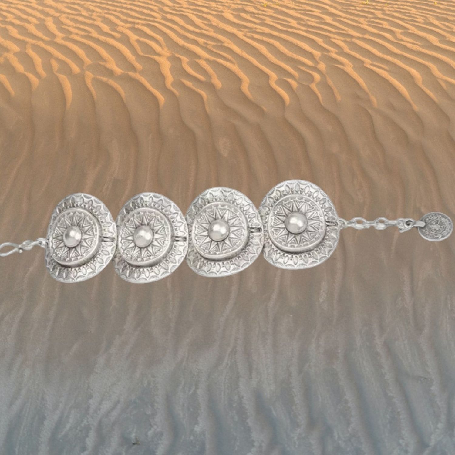 Sunburst Button Pewter Bracelet