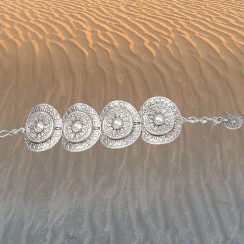 Sunburst Button Pewter Bracelet