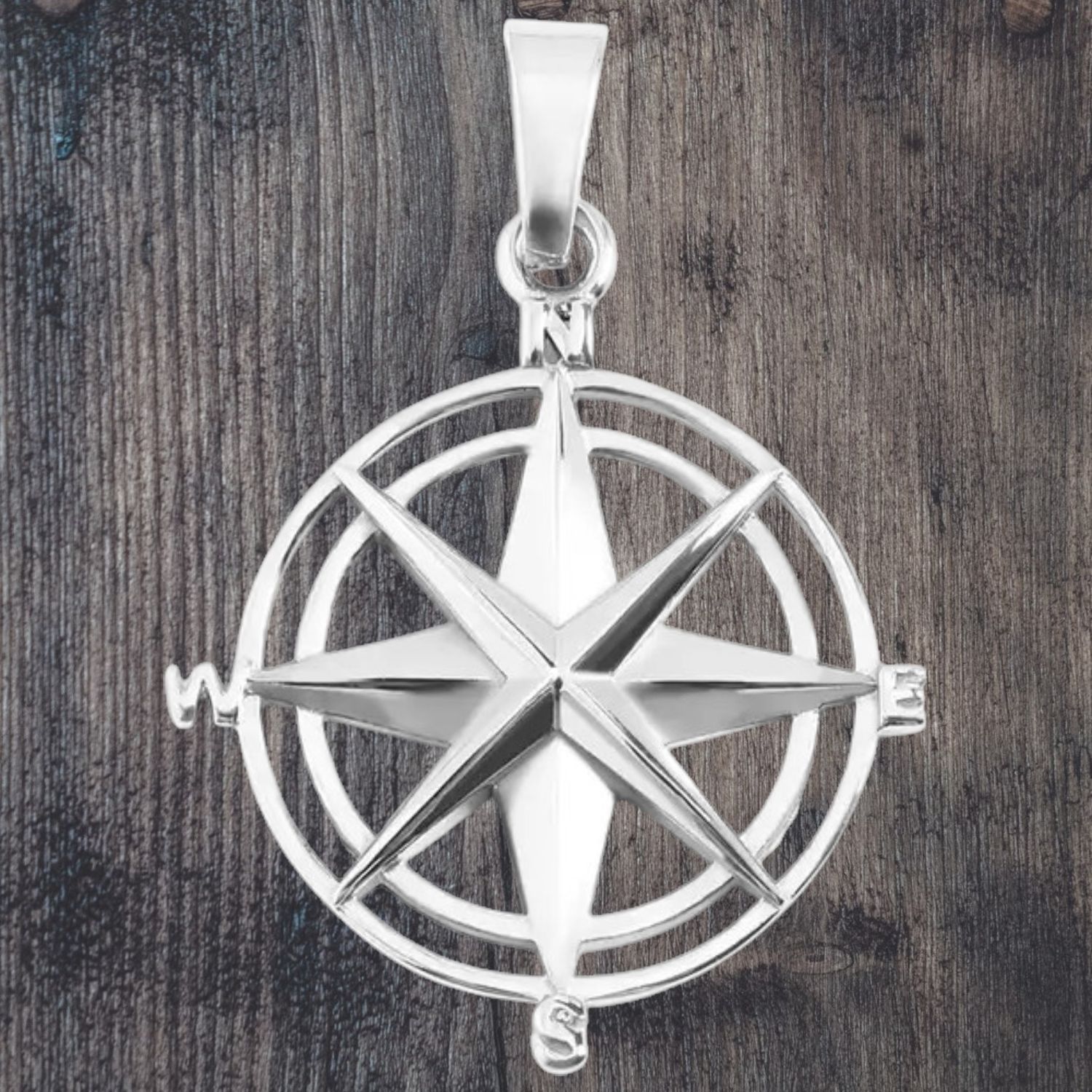 Compass Rose Stainless Steel Pendant
