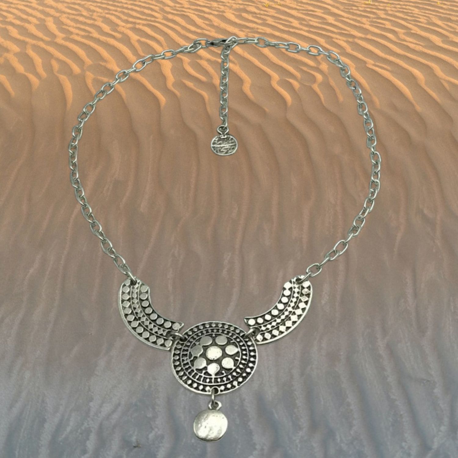 Anatolian Moon Talisman Pewter Necklace