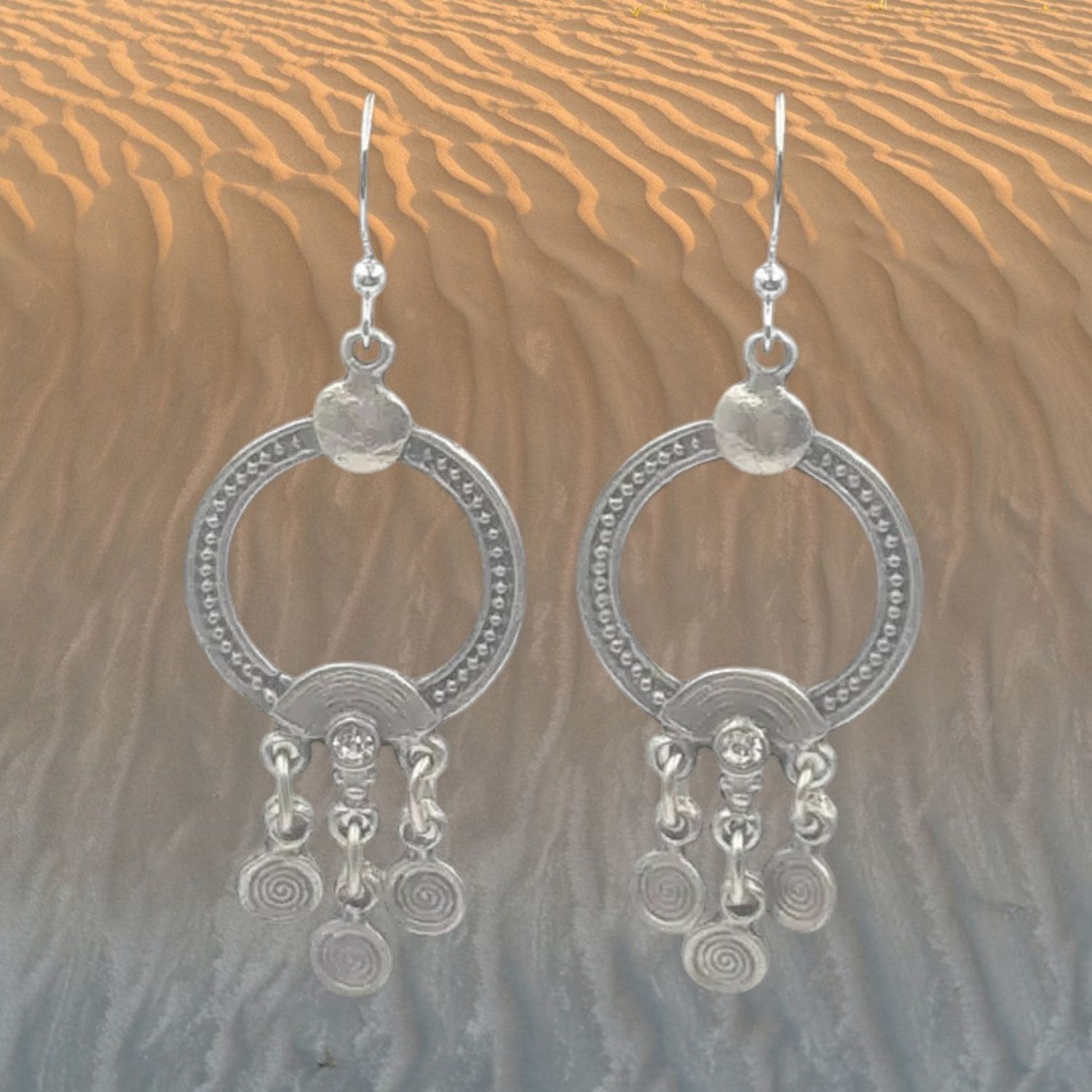 Beaded Circle Crystal Accent Pewter Earrings