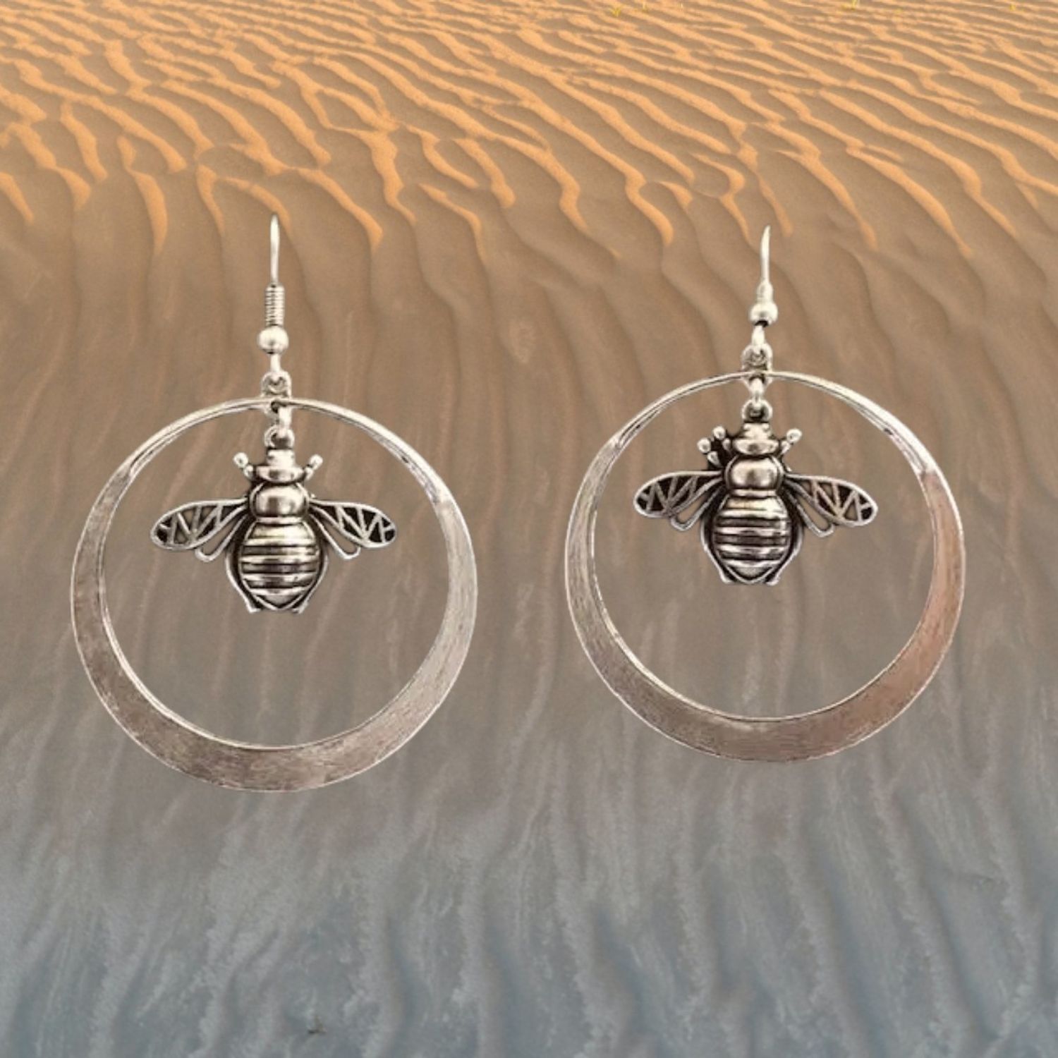 Honeybee Circle Pewter Earrings