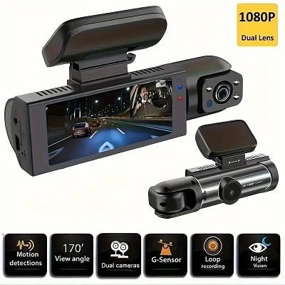 ZKCAMSPY Dash Camera Front And Inside, 8.03cm Dash Cam 1080P, G Sensor HD Night Vision Loop Recording Wide Angle DVR