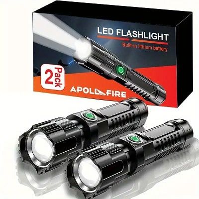 2 Pack LED Flashlights USB Rechargeable with Telescopic Zoom