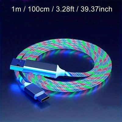 OLISHEN USB To Type-C LED Glowing Charging Cable – 100cm